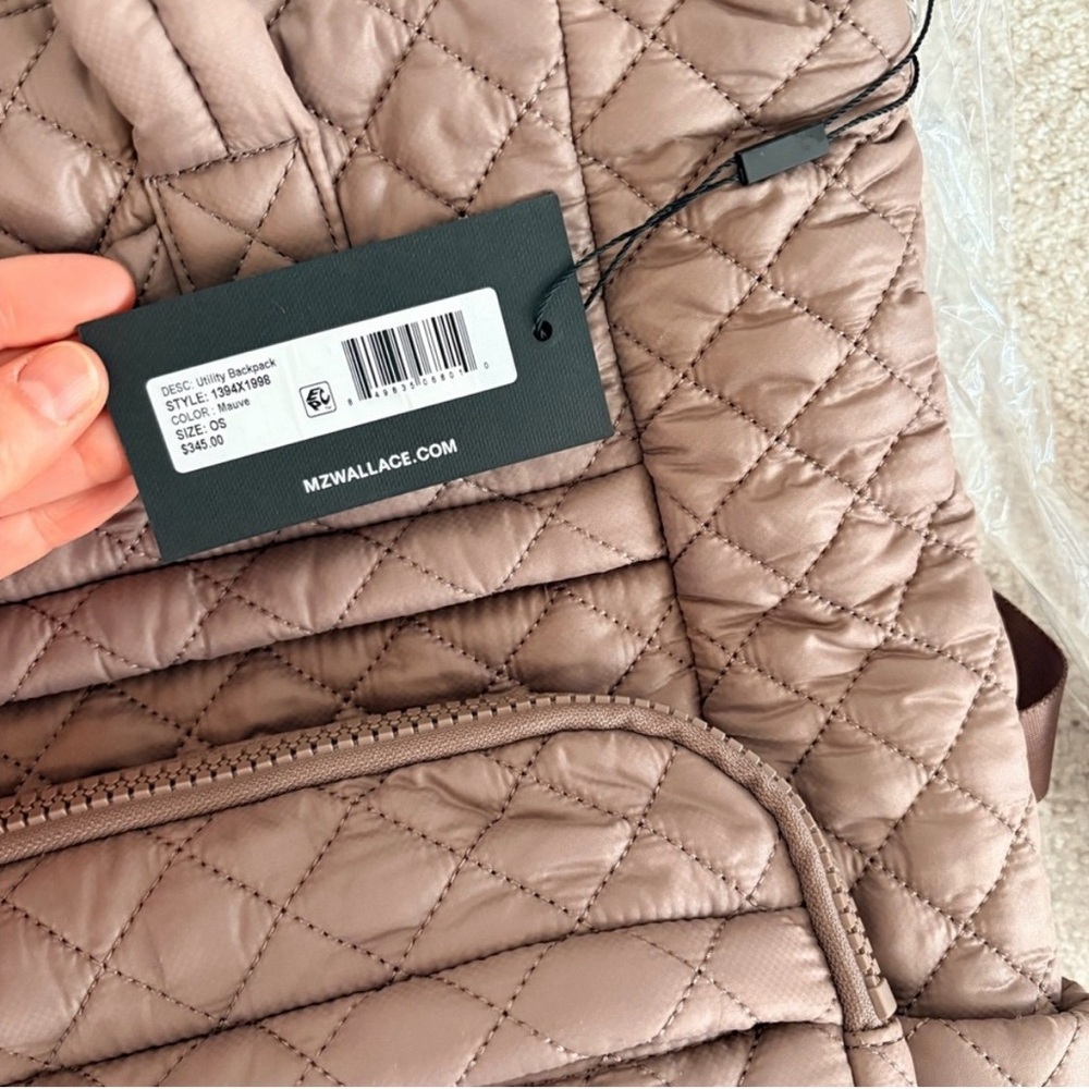 MZ Wallace Quilted Taupe Backpack with Brown Strap and Colorful Pouch - Picture 11 of 14